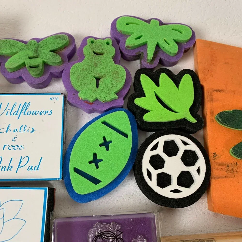 Large Lot of Rubber and Wooden Stamps 44 Mixed Themes Sports Flower